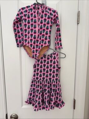 Crewcuts Pink Floral Rashguard Bathing Suit and matching tank dress 2T
